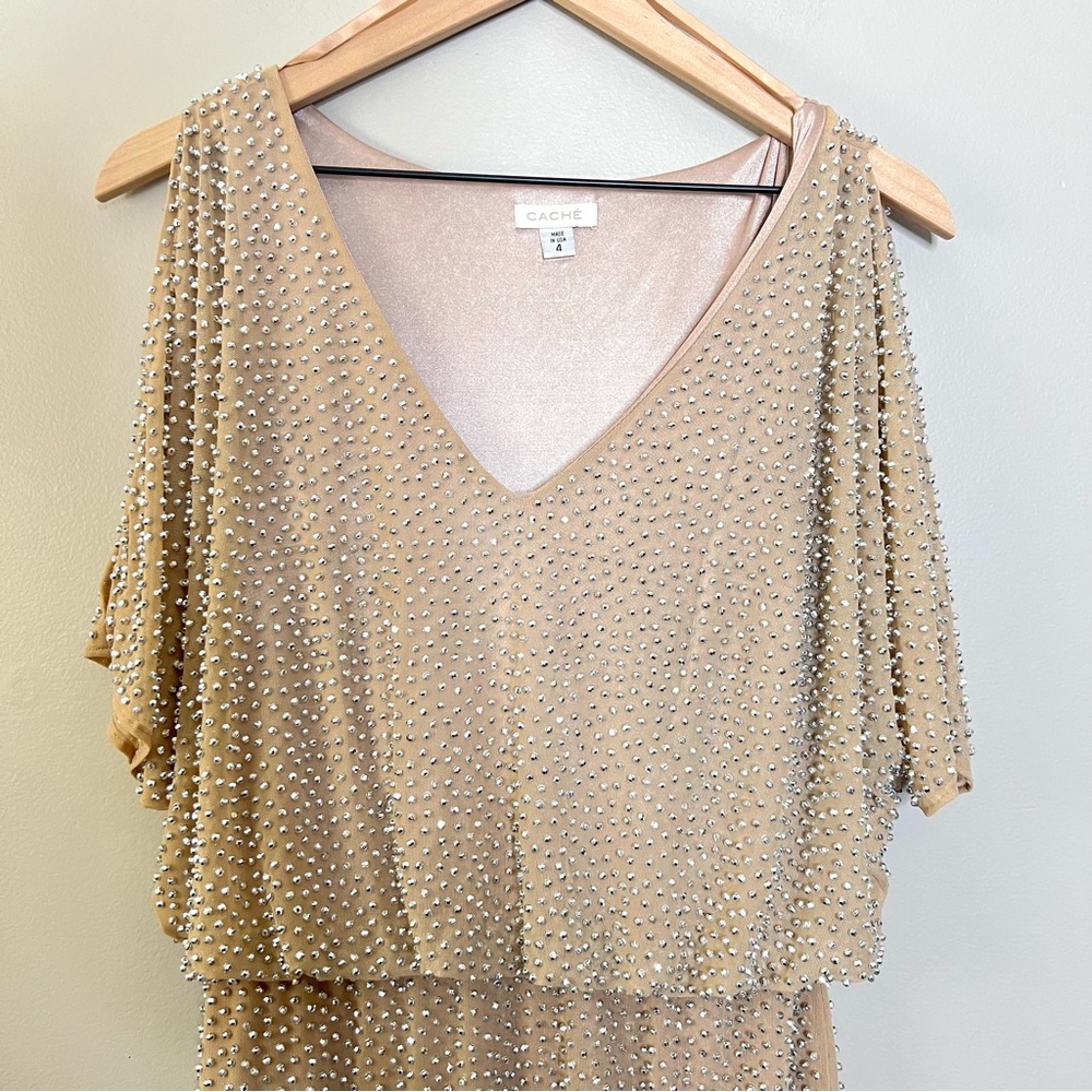 CACHE embellished nude dress, mini, sparkle size 4 - Picture 2 of 12